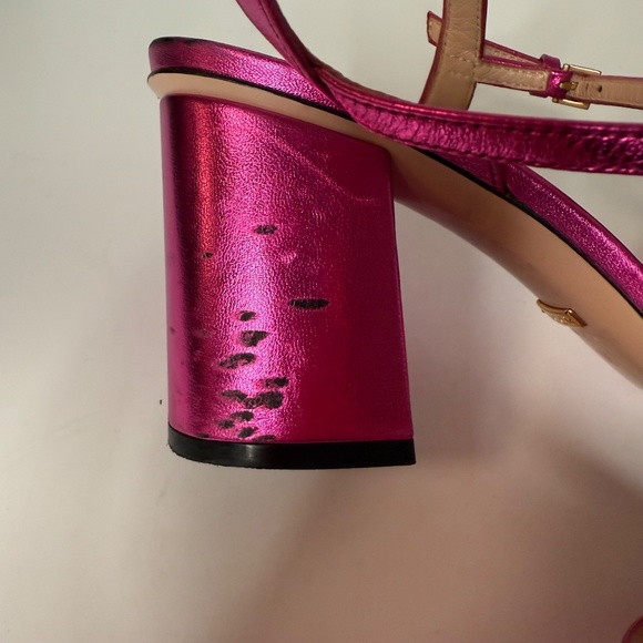 Gucci Pink Metallic Marmont Sandals with Crystal GG – Size 39 - Picture 10 of 10
